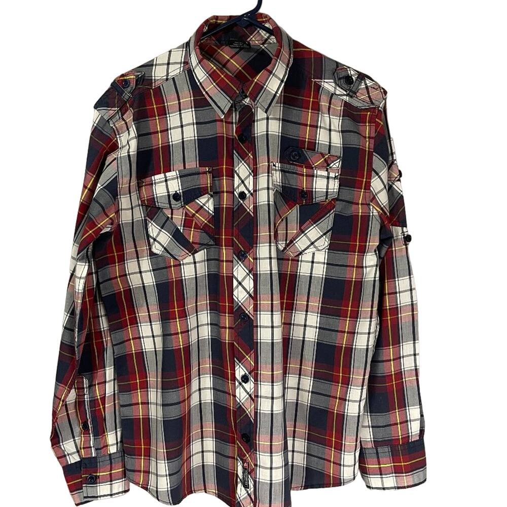 SouthPole Men's Long Sleeve Plaid Blue/Red/White/Yellow Size Large EUC